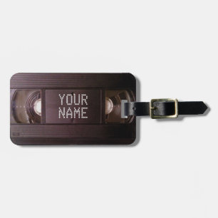 Luggage tag retro tech vhs video cassette