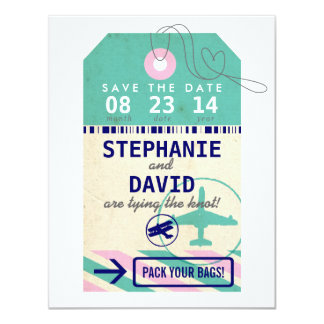 Luggage Tag Vintage Destination Wedding Save Date Card