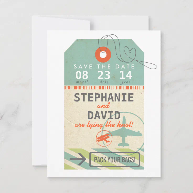 Luggage Tag Vintage Destination Wedding Save Date Save The Date | Zazzle