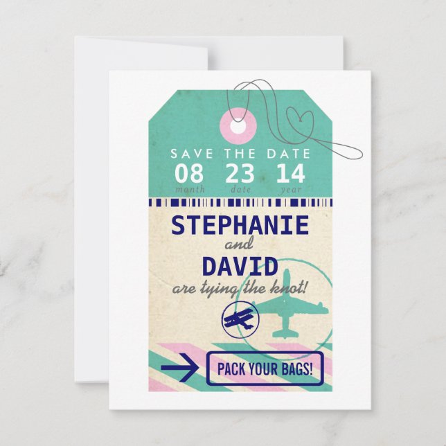 Luggage Tag Vintage Destination Wedding Save Date Save The Date (Front)