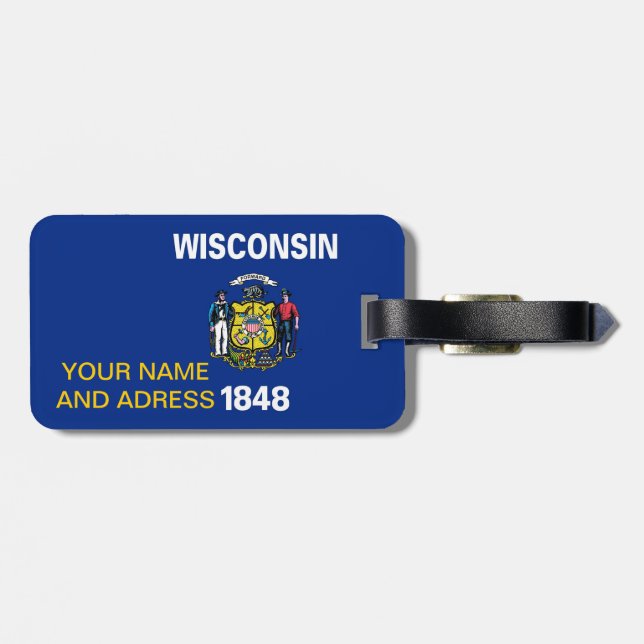 Luggage Tag with Flag of Wisconsin, USA (Back Horizontal)