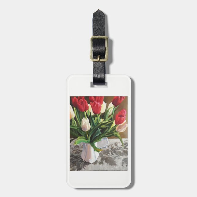 Luggage tag with red and white tulips (Front Vertical)