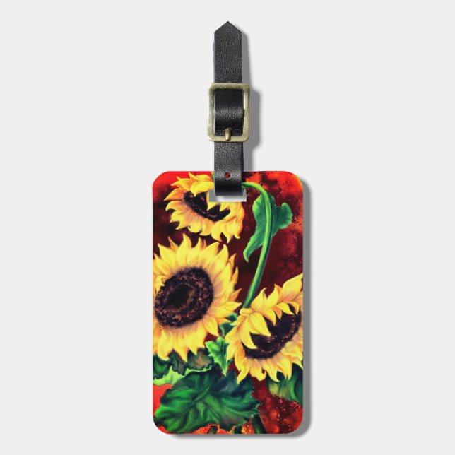  Luggage Tag with Three Sunflowers - Painting (Front Vertical)