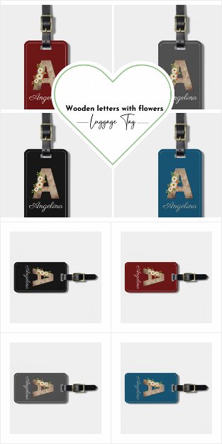 Luggage Tag wooden letters with flowers