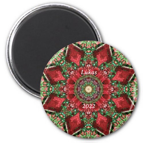 LUKAS 2022  Red Green and Yellow Kaleidoscope  Magnet