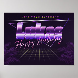 Lukas Name First Name Purple Retro Poster Birthday