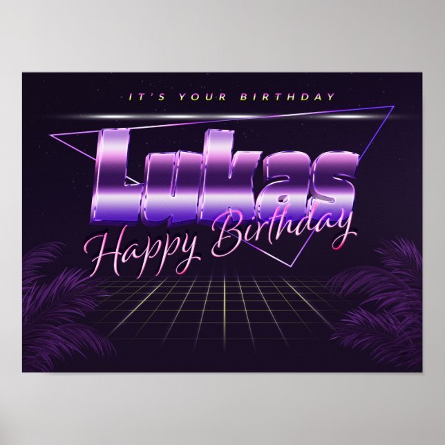 Lukas Name First Name Purple Retro Poster Birthday (Front)