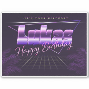 Lukas name first name purple retro sticker birthda