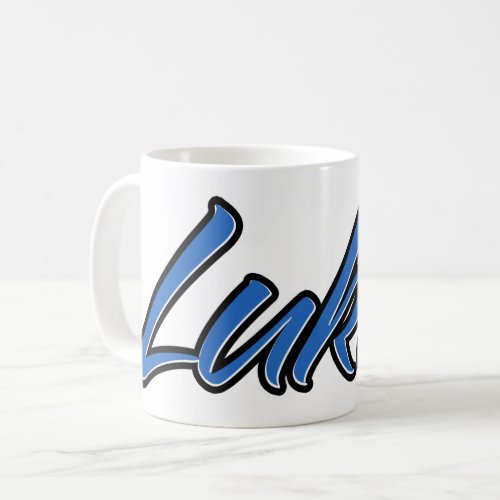 Lukass first name is blue cup coffee cup