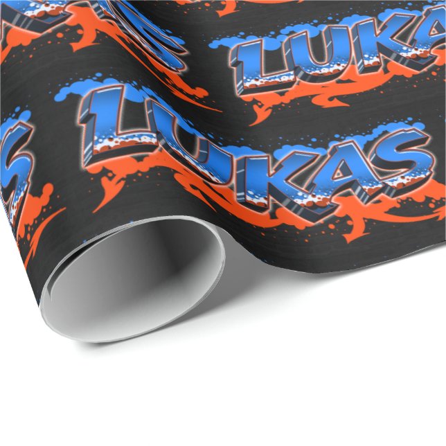 Lukas's first name is Graffiti blue orange Wrapping Paper (Roll Corner)