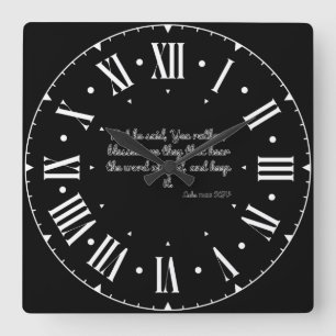 Luke 11:28 KJV Bible Verse White Roman Numeral Square Wall Clock