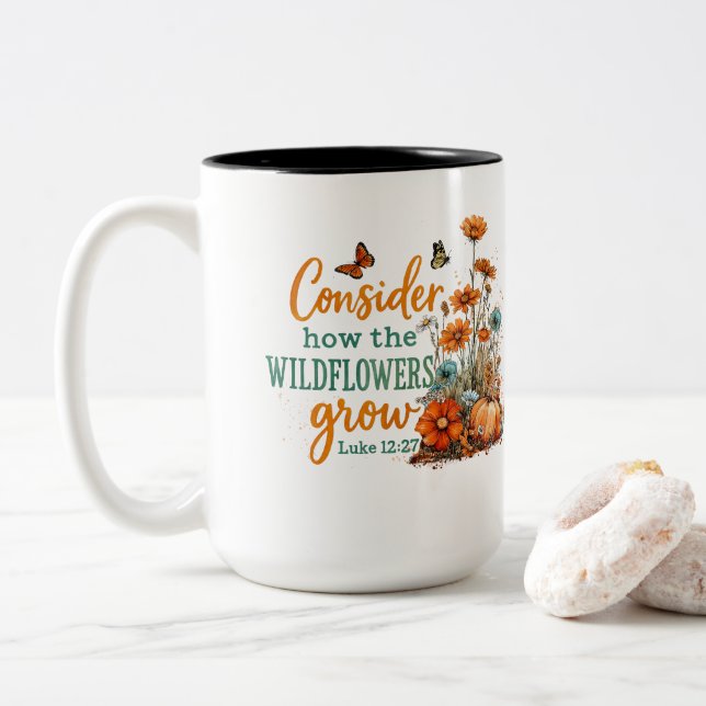 Luke 12:27  Two-Tone coffee mug (With Donut)