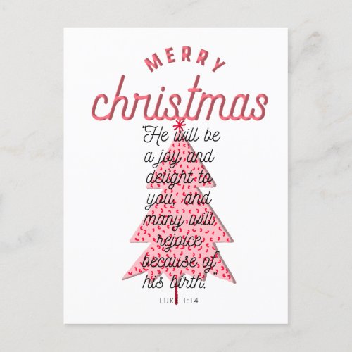 Luke 114 Pink Merry Christmas Tree Typography  Holiday Postcard