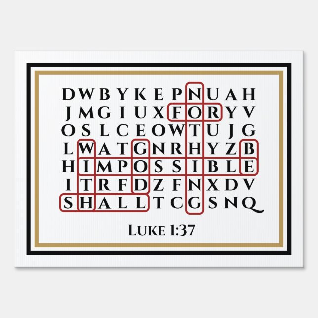 Luke 1:37 Christmas Word Search Bible Verse Sign (Front)