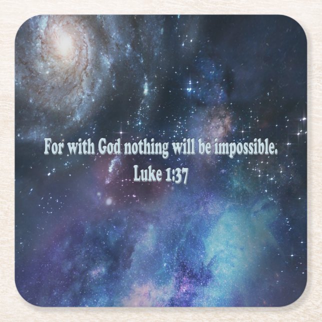 Luke 1:37 square paper coaster (Front)