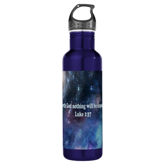 Luke 1:37 stainless steel water bottle (Front)
