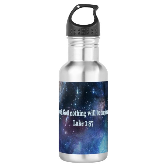 Luke 1:37 stainless steel water bottle (Front)