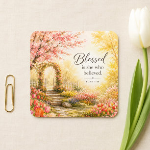 Luke 1:45 Blessed Garden Path Square Sticker