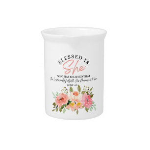 Luke 1:45 Blessed is She Floral Scripture Beverage Pitcher