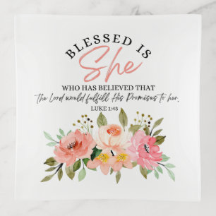 Luke 1:45 Blessed is She Floral Scripture Trinket Tray