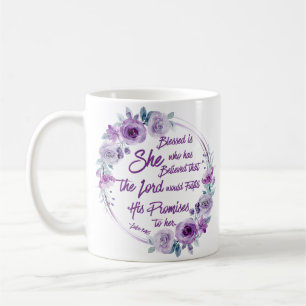 Luke 1:45 Blessed is She Purple Floral Coffee Mug