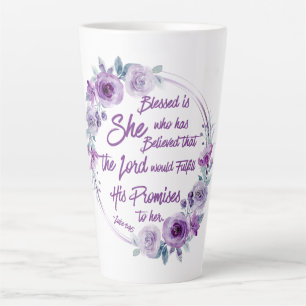 Luke 1:45 Blessed is She Purple Floral Latte Mug