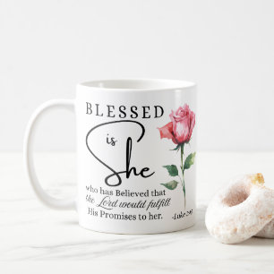Luke 1:45 Blessed is She Rose Flower Coffee Mug
