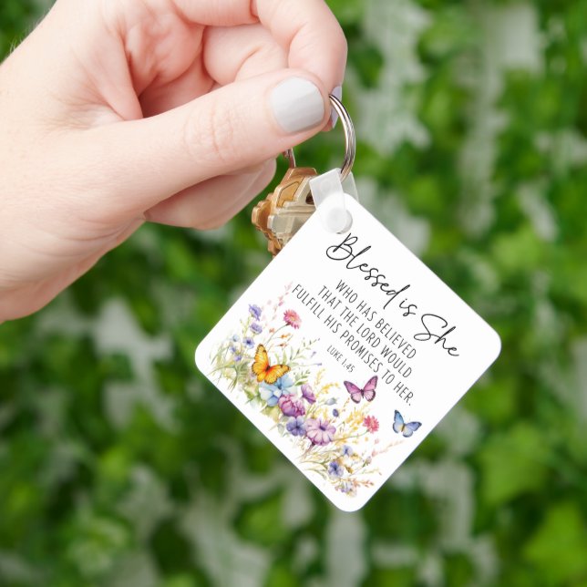Luke 1:45 Blessed is She Scripture Wildflowers Keychain (Hand)