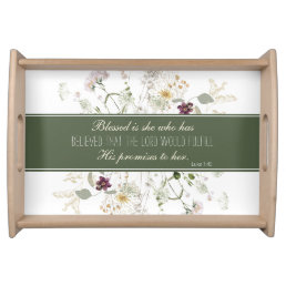 Luke 1:45 Blessed is She Watercolor Wildflower Serving Tray