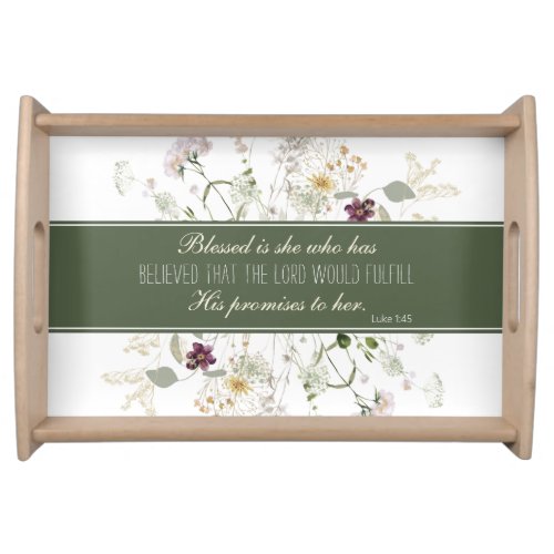 Luke 145 Blessed is She Watercolor Wildflower Serving Tray