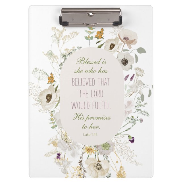 Luke 1:45 Blessed is She Wildflower Clipboard (Front)