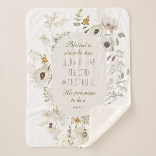 Luke 145 Blessed is She Wildflower Sherpa Blanket