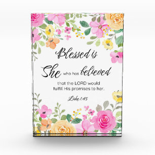 Luke 1:45 Blessed is She, Women's Scripture Floral Acrylic Award