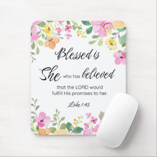 Luke 1:45 Blessed is She, Women's Scripture Floral Mouse Pad