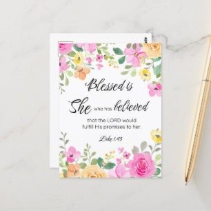 Luke 1:45 Blessed is She, Women's Scripture Floral Postcard