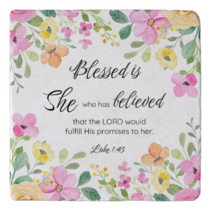 Luke 1:45 Blessed is She, Women's Scripture Floral Trivet