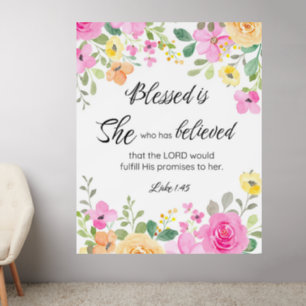 Luke 1:45 Blessed is She, Women's Scripture Floral Wall Decal