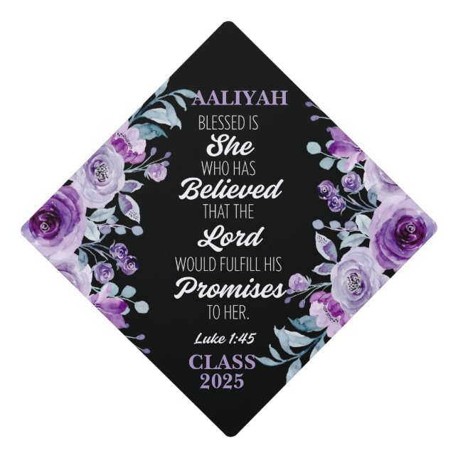 Luke 1:45 Purple Floral Personalize Tassel Topper (Front)