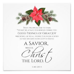 Luke 2:10-11 Good Tidings Poinsettia Christmas Photo Print