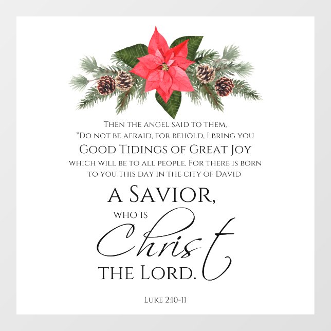 Luke 2:10-11 Good Tidings Poinsettia Christmas Window Cling (Sheet)