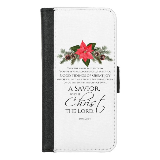 Luke 2:10-11 Poinsettia Christmas Scripture iPhone Wallet Case (Front)