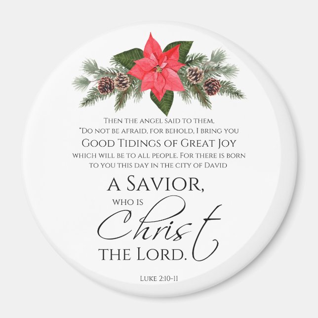 Luke 2:10-11 Poinsettia Christmas Scripture Magnet (Front)