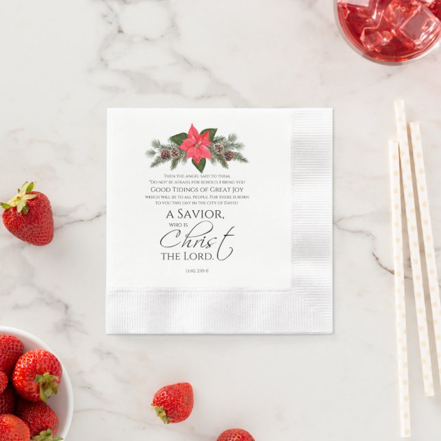 Luke 2:10-11 Poinsettia Christmas Scripture Napkins (Insitu)