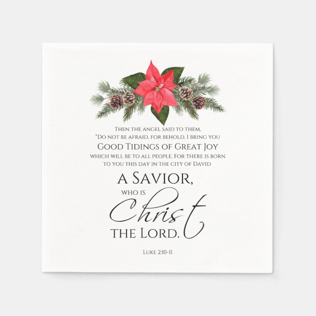 Luke 2:10-11 Poinsettia Christmas Scripture Napkins (Front)