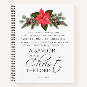 Luke 2:10-11 Poinsettia Christmas Scripture Notebook