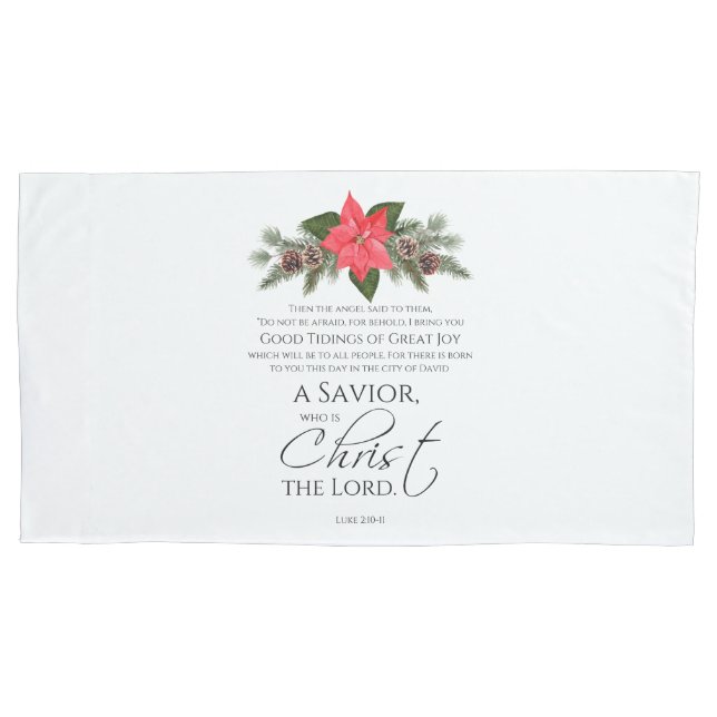 Luke 2:10-11 Poinsettia Christmas Scripture Pillow Case (Front)