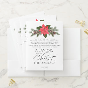 Luke 2:10-11 Poinsettia Christmas Scripture Pocket Folder