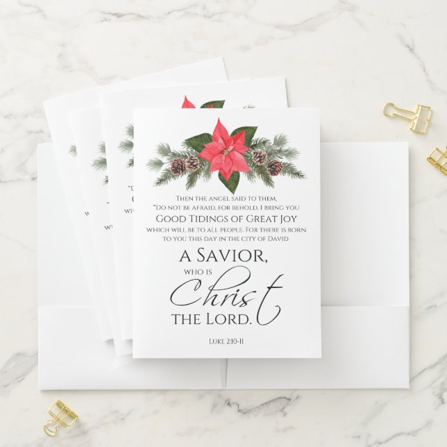 Luke 2:10-11 Poinsettia Christmas Scripture Pocket Folder (In Situ)
