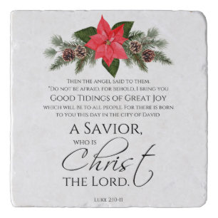 Luke 2:10-11 Poinsettia Christmas Scripture Trivet