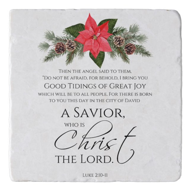Luke 2:10-11 Poinsettia Christmas Scripture Trivet (Front)